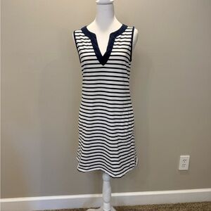 Lands' End Navy and White Striped Dress